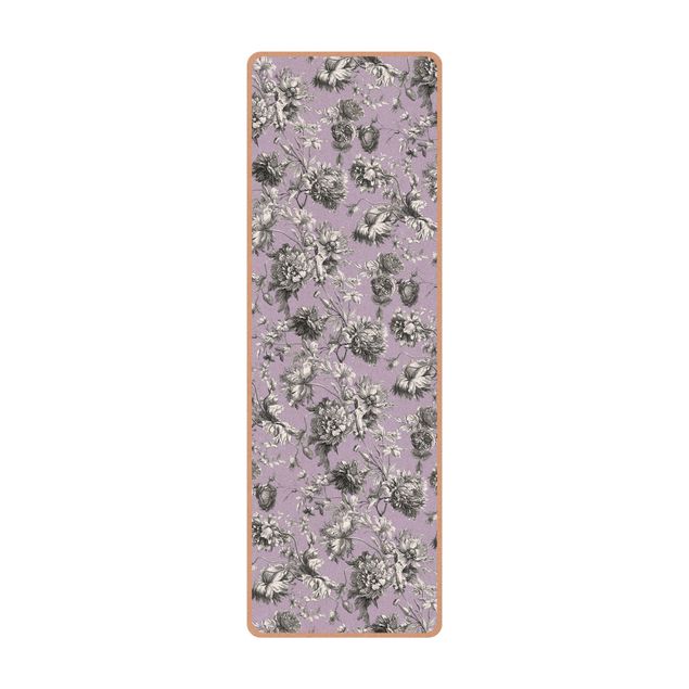 Yogamat kurk Floral Copper Engraving Greyish Lilac