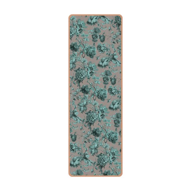 Yogamat kurk Floral Copper Engraving Turquoise Grey