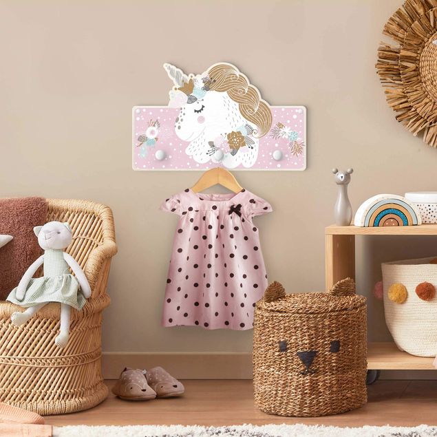 Wandkapstokken voor kinderen Floral Unicorn Pink
