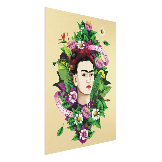 Forex schilderijen Frida Kahlo - Frida, Monkey And Parrot