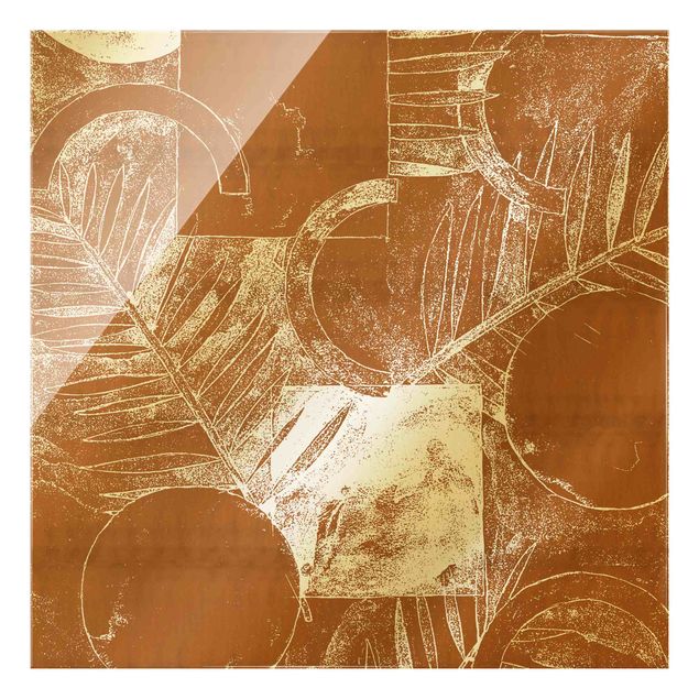 Glasschilderijen Shapes And Leaves Copper II