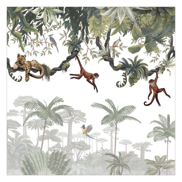Fotobehang - Cheeky monkeys in tropical canopies
