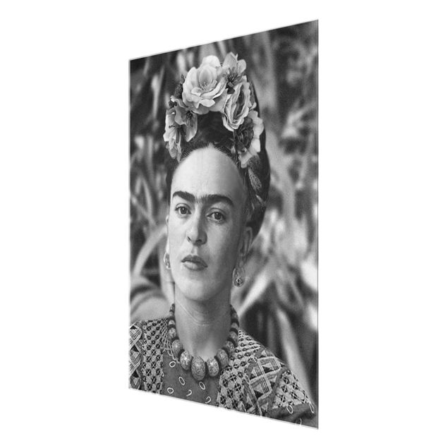 Glasschilderijen - Frida Kahlo Photograph Portrait With Flower Crown