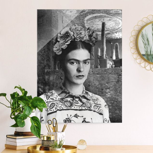 Glas Magnettafel Frida Kahlo Photograph Portrait With Cacti