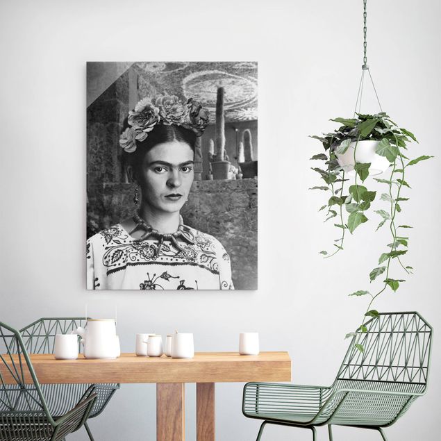 Glasschilderijen - Frida Kahlo Photograph Portrait With Cacti