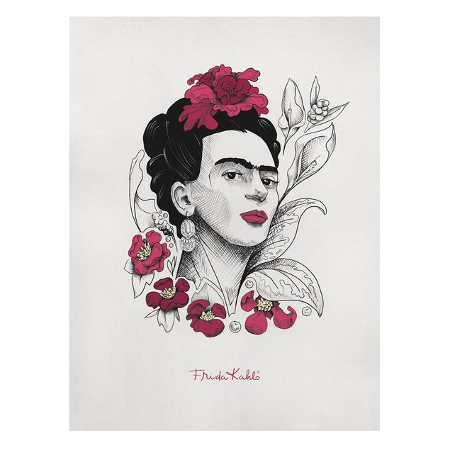Leinwandbild - Frida Kahlo Portrait mit Blüten - Hochformat 3:4