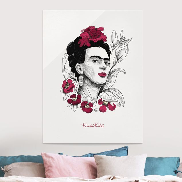 Magnettafel Glas Frida Kahlo Portrait With Flowers