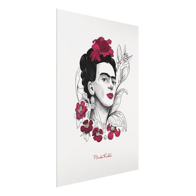 Glasschilderijen - Frida Kahlo Portrait With Flowers