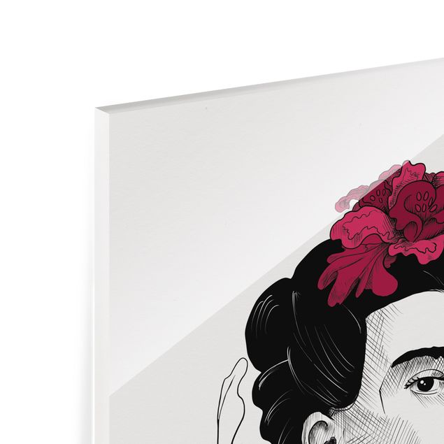 Glasschilderijen - Frida Kahlo Portrait With Flowers
