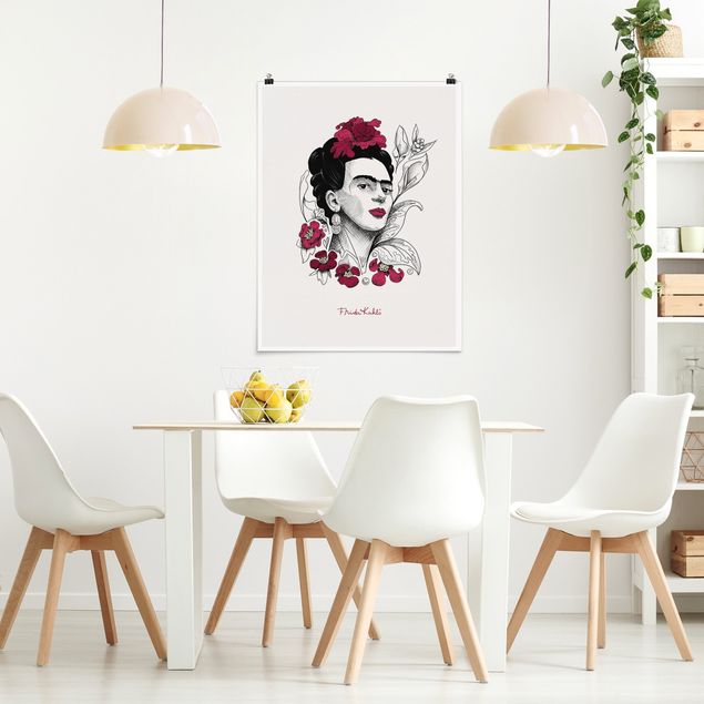 Poster - Frida Kahlo Portrait mit Blüten - Hochformat 3:4