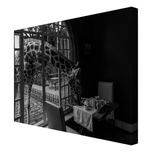 Canvas schilderijen - Breakfast with Giraffe