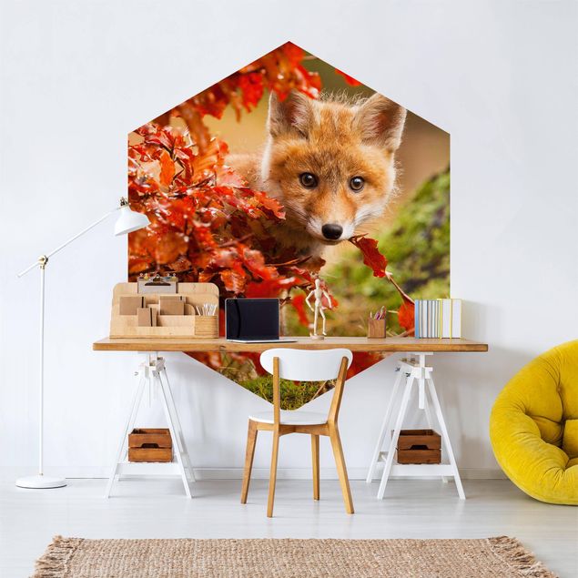 Hexagon Behang Fox In Autumn