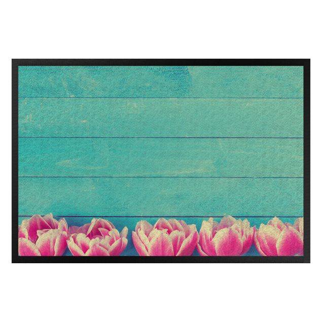 tapijt modern Light Pink Tulip On Turquoise
