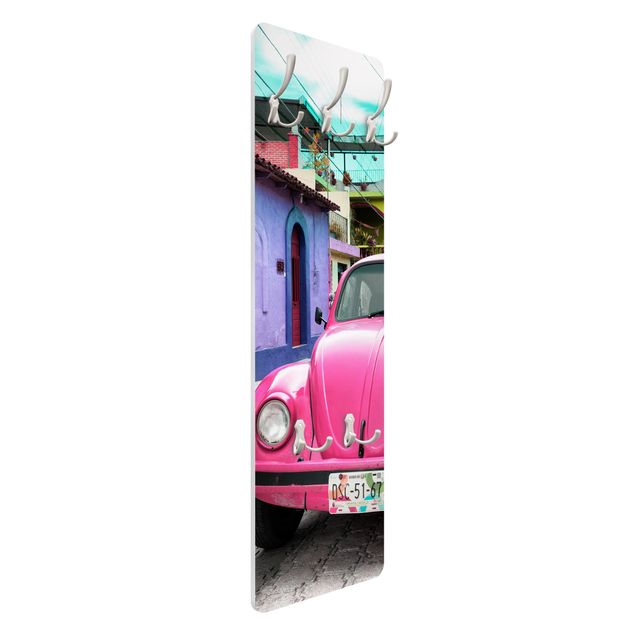 Wandkapstokken houten paneel Pink VW Beetle