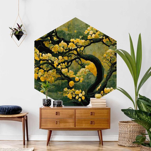 Hexagon Behang - Yellow Tree