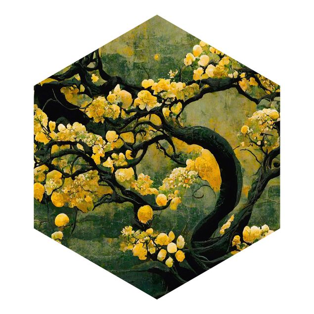 Hexagon Behang - Yellow Tree