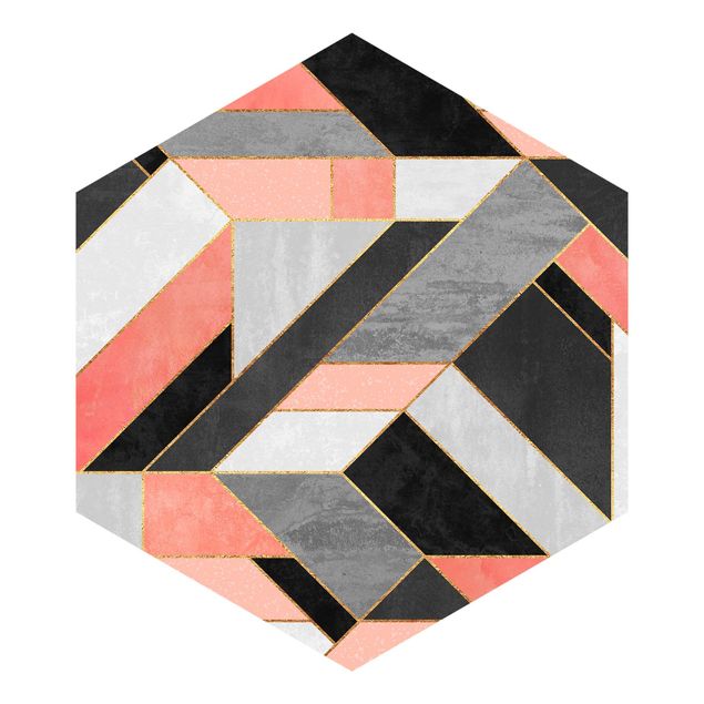 Hexagon Behang Geometry Pink And Gold