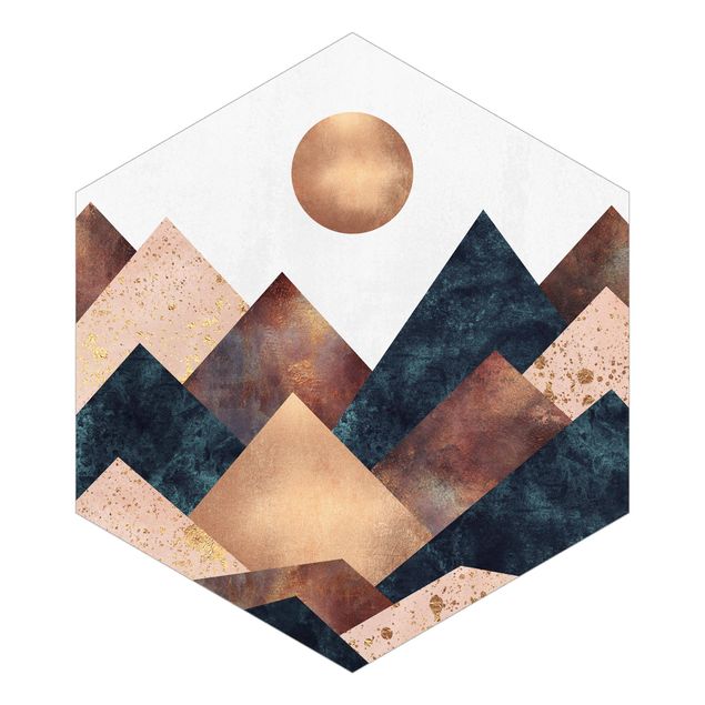 Hexagon Behang Geometric Mountains Bronze