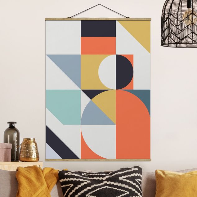 Stoffen schilderij met posterlijst Geometrical Shapes Colourful ll