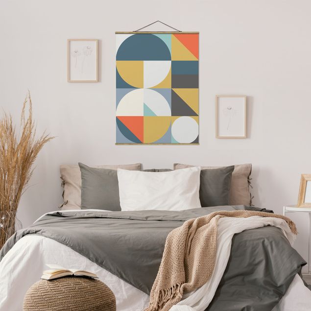 Stoffen schilderij met posterlijst Geometrical Shapes Colourful