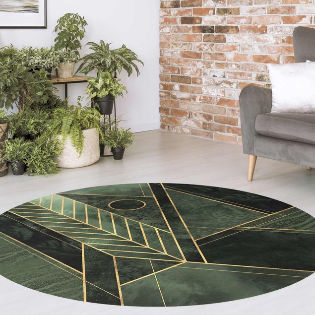 tapijt modern Geometric Shapes Emerald Gold