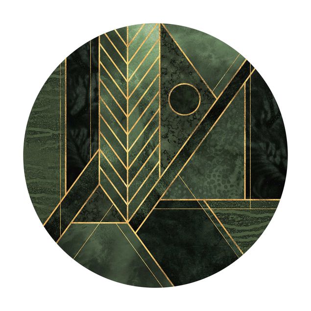 Rond vinyl tapijt Geometric Shapes Emerald Gold