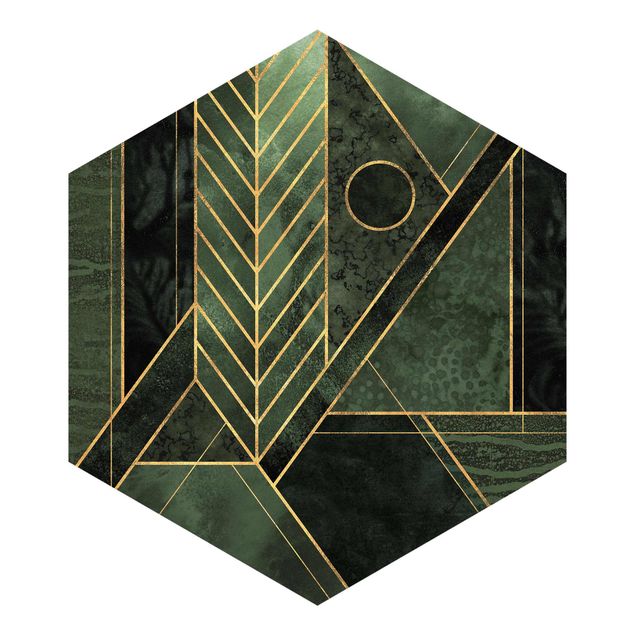Hexagon Behang Geometric Shapes Emerald Gold