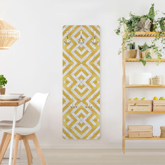 Wandkapstokken houten paneel Geometrical Tile Mix Art Deco Gold Marble