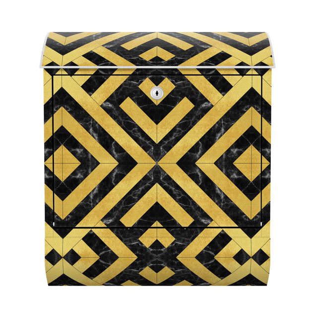 Brievenbussen Geometrical Tile Mix Art Deco Gold Black Marble