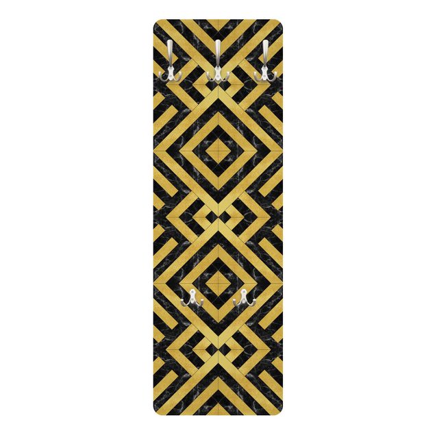 Wandkapstokken houten paneel Geometrical Tile Mix Art Deco Gold Black Marble