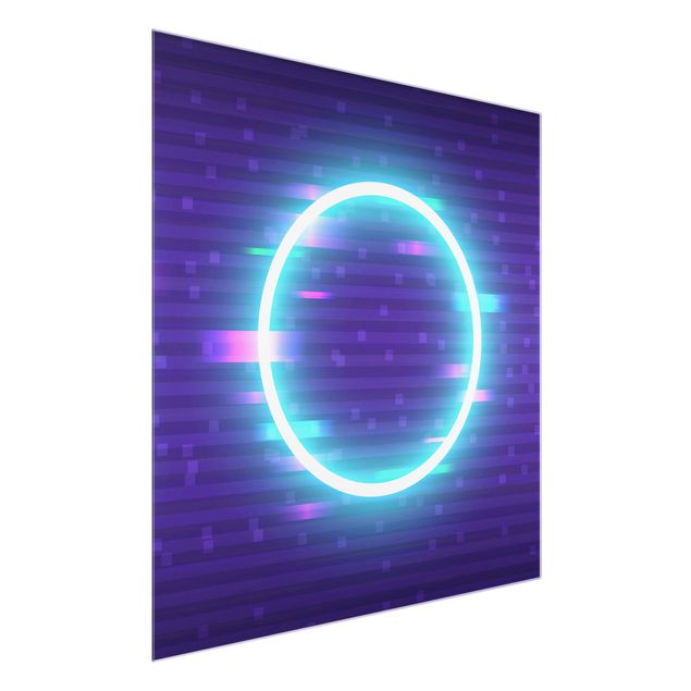 Glasschilderijen - Geometrical Circle In Neon Colours