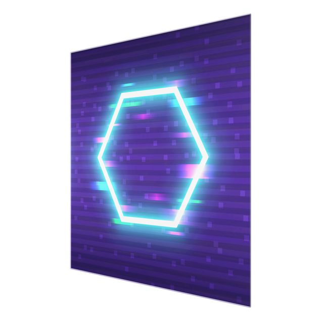 Glasschilderijen - Geometrical Hexagon In Neon Colours