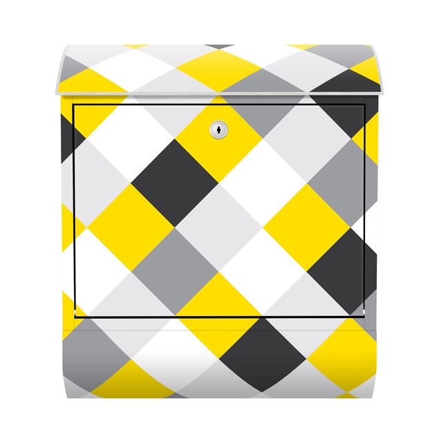 Brievenbussen Geometrical Pattern Rotated Chessboard Yellow