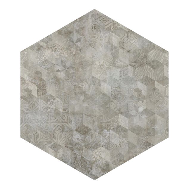 Hexagon Behang - Geometrical Vintage Pattern with Ornaments Beige