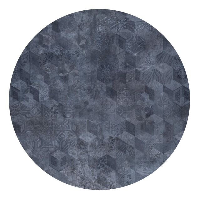 Behangcirkel - Geometrical Vintage Pattern with Ornaments Blue