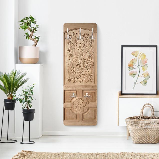 Wandkapstokken houten paneel Carved Asian Wooden Door From Thailand