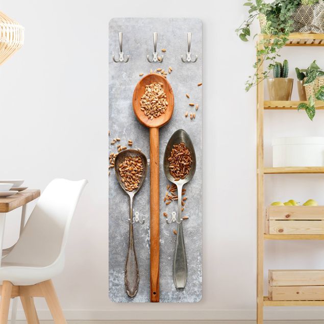 Wandkapstokken houten paneel Cereal Grains Spoon
