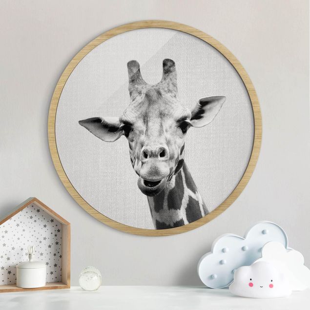 Runde Bilder mit Rahmen Giraffe Gundel Black And White