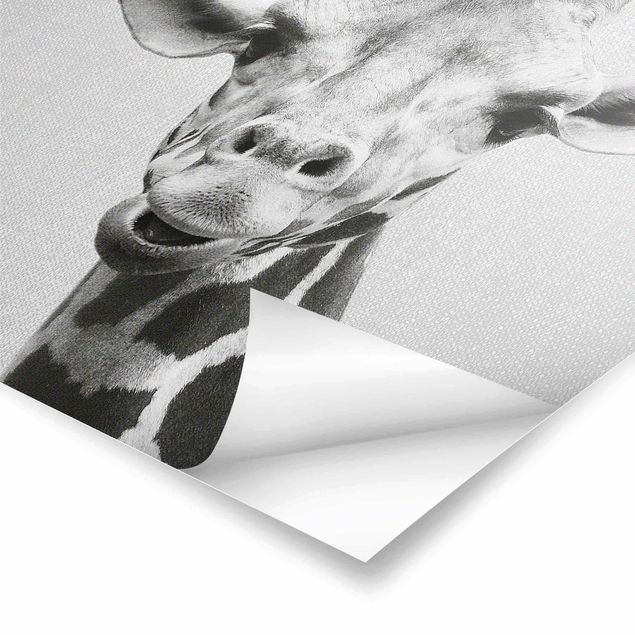 Poster - Giraffe Gundel Schwarz Weiß - Hochformat 3:4