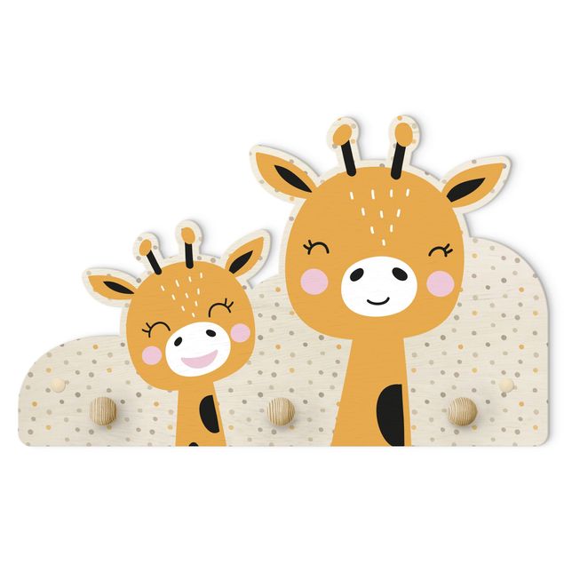 Wandkapstokken voor kinderen Giraffe With Baby Giraffe