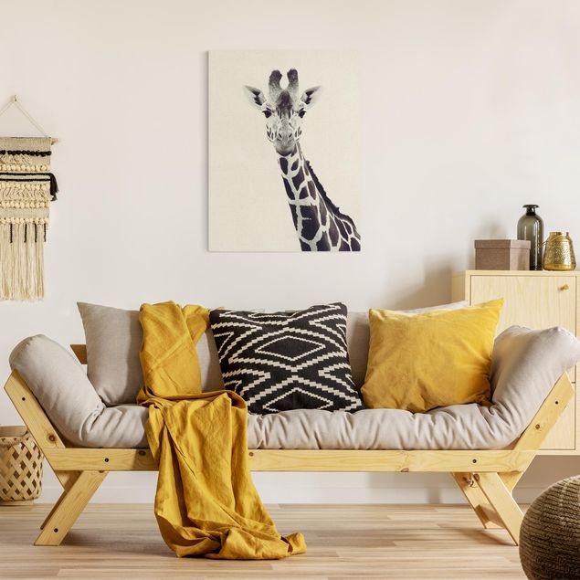 Canvas schilderijen - Goud Giraffe Portrait In Black And White