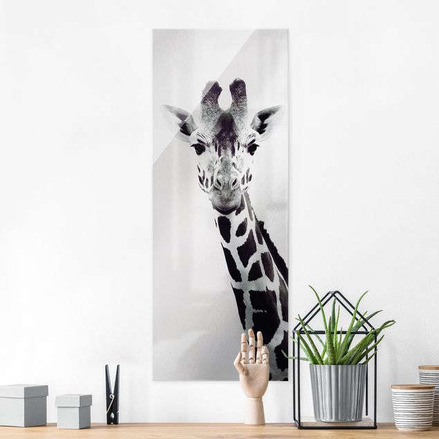 Magnettafel Glas Giraffe Portrait In Black And White
