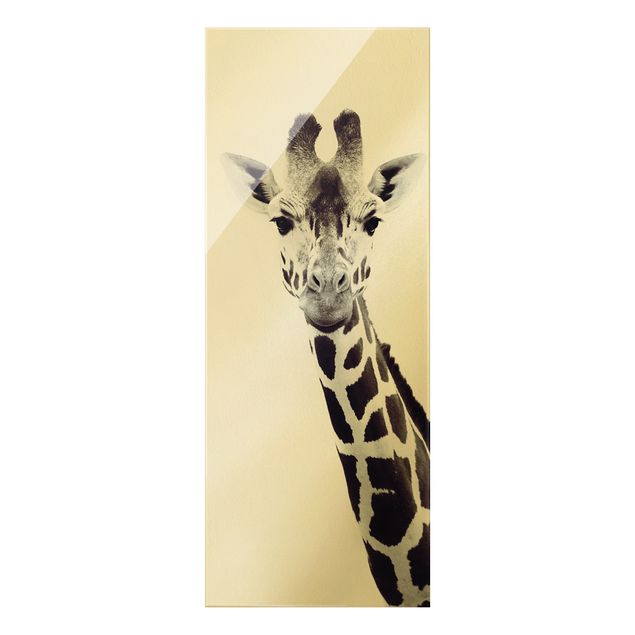 Glasschilderijen Giraffe Portrait In Black And White