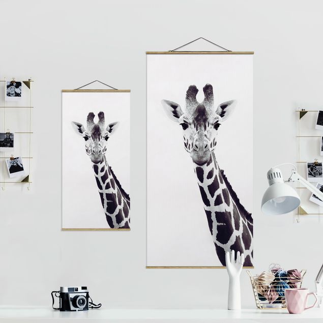 Stoffen schilderij met posterlijst Giraffe Portrait In Black And White