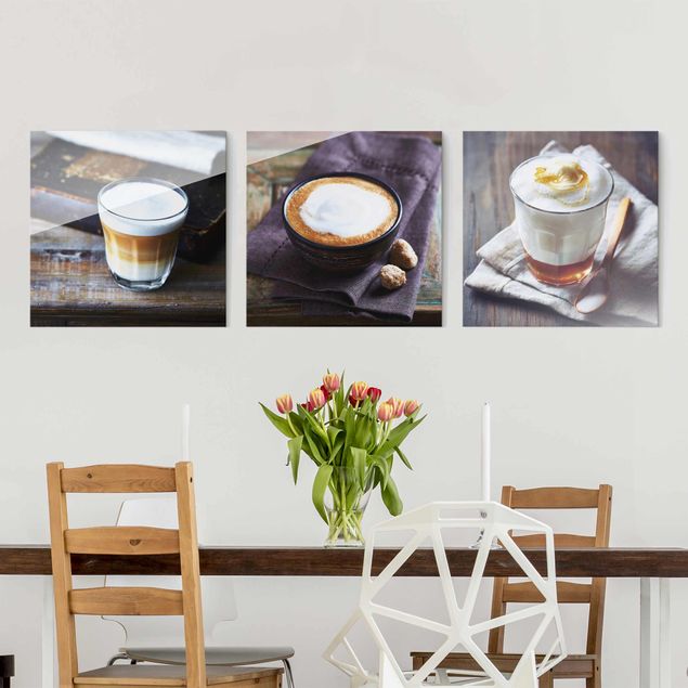 Glasschilderijen - 3-delig Caffè Latte
