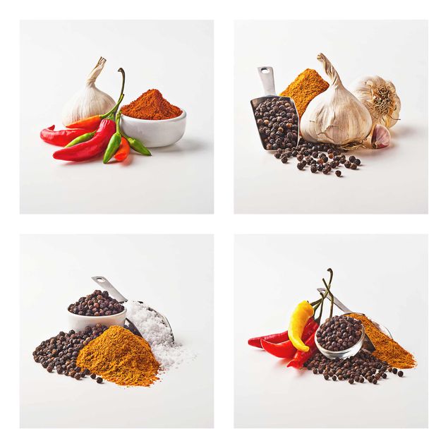 Glasschilderijen - 4-delig Chili garlic and spices - Sets