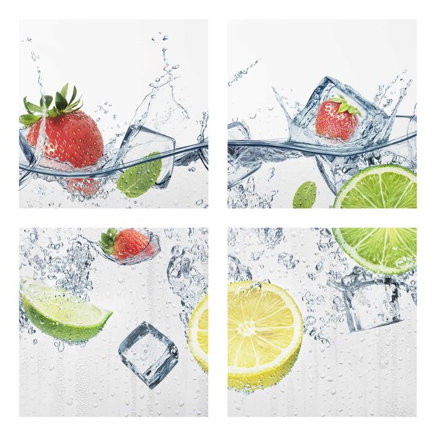 Glasschilderijen - 4-delig Fruit Cocktail