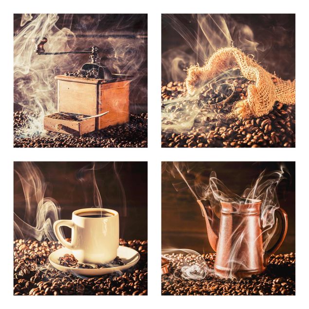 Glasschilderijen - 4-delig Coffee - Steam