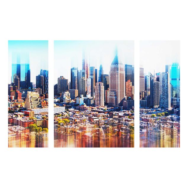 Glasschilderijen - 3-delig Manhattan Skyline Urban Stretch