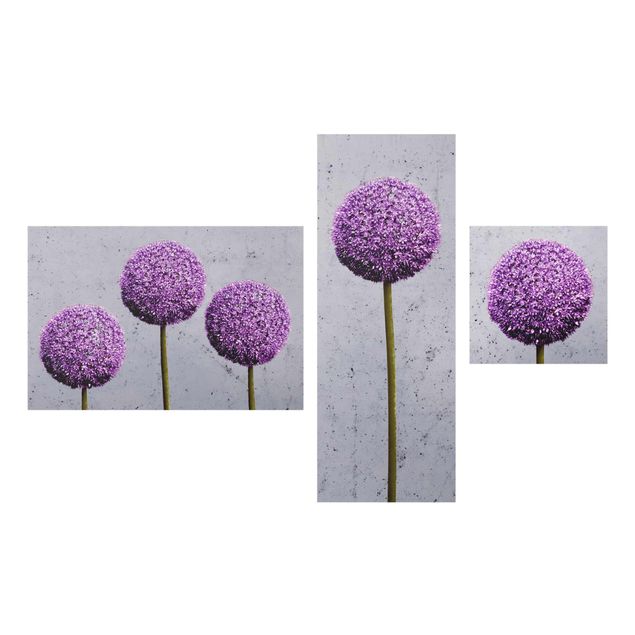 Glasschilderijen - 3-delig Allium Round-Headed Flower
